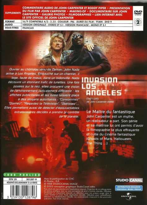 Verso DVD 2003 d'Invasion Los Angeles