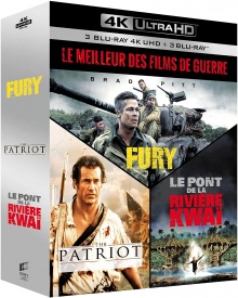 Coffret Le Meilleur des films de guerre : Fury + The Patriot - Le chemin de la liberté + Le Pont de la rivière Kwaï – Packshot Blu-ray 4K Ultra HD