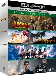 Coffret Le Meilleur de l'aventure : Jumanji : Bienvenue dans la jungle + Spider-Man : Homecoming + SOS Fantômes + La Tour sombre - Packshot Blu-ray 4K Ultra HD