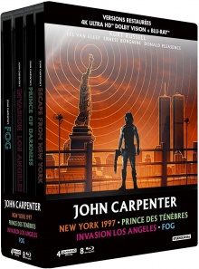 John Carpenter - Coffret : New York 1997 + Prince des ténèbres + Invasion Los Angeles + Fog - Packshot Blu-ray 4K Ultra HD
