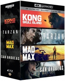 Kong : Skull Island + Tarzan + Mad Max : Fury Road + San Andreas – Packshot Blu-ray 4K Ultra HD