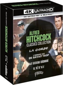 Alfred Hitchcock, les classiques : La Corde + L'Homme qui en savait trop + Le rideau déchiré + L'étau + Frenzy - Packshot Blu-ray 4K Ultra HD