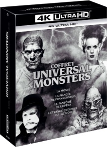 Coffret Monstres : La Momie + Le Fantôme de l'Opéra + L'Étrange Créature du Lac Noir + La Fiancée de Frankenstein - Packshot Blu-ray 4K Ultra HD