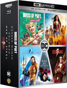 DC Universe - Coffret 5 films : Birds of Prey + Shazam! + Aquaman + Wonder Woman + Man of Steel – Packshot Blu-ray 4K Ultra HD