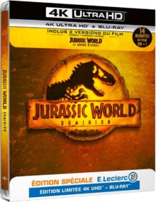 Jurassic World : Le Monde d'après (2022) de Colin Trevorrow - Édition Spéciale E. Leclerc Steelbook - Packshot Blu-ray 4K Ultra HD